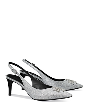Tory Burch Women's Eleanor Pave Pointed Toe Slingback Pumps In Diamonds/perfect Black
