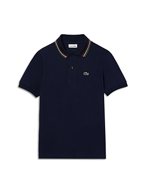 Lacoste Boys' Pique Tipped Polo - Little Kid In Navy Blue/white