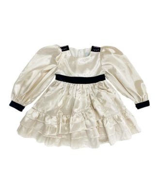 Petite Maison Kids - Girls' Evangeline Satin Champagne Ruffle Dress with Flower-shaped Rear Bow - Baby, Little Kid, Big Kid