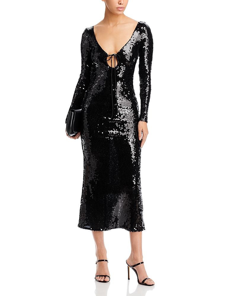 Bardot Verona Womens Sequined Long Sleeve Maxi Dress In Black