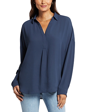 Nydj Becky Recycled Polyester Georgette Popover Blouse In Oxford Navy