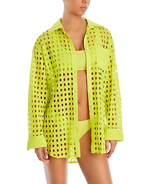Shop Solid & Striped The Oxford Eyelet Tunic Swim Cover-up In Chartreuse