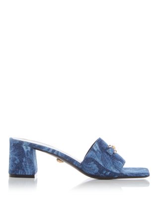 Versace Women's Baroque Print Denim Block Heel Slide Sandals