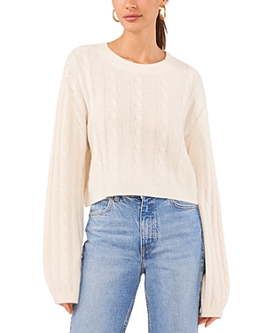 1.state Women's Crewneck Long-sleeve Cable-knit Sweater In Antique White