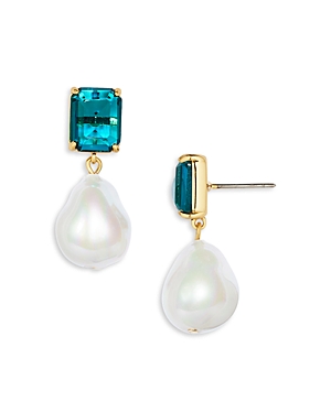 Aqua Teal & Imitation Pearl Drop Earrings - 100% Exclusive In Blue/white