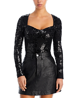 Fore Sequin Lace Bodysuit In Black