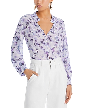 Bella Dahl Shirred Button Front Blouse In Lilac Flor