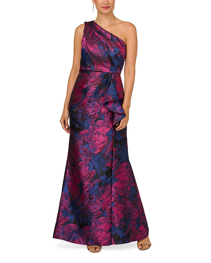 Adrianna Papell One Shoulder Jacquard Gown | Bloomingdale's