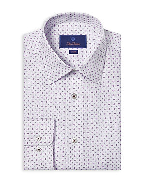 Shop David Donahue Trim Fit Neat Print Dress Shirt In Whiite/purple