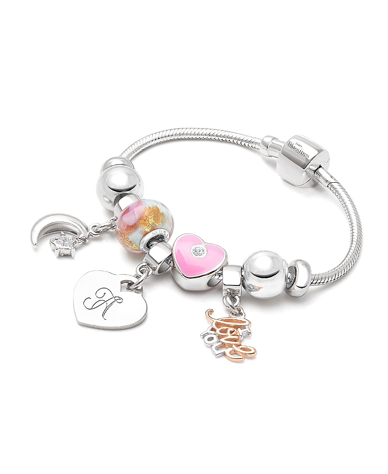 Tiny Blessings Girls'' Sterling Silver AdorA Charm Bracelet & Engraved Initial 6 Bracelet - Children