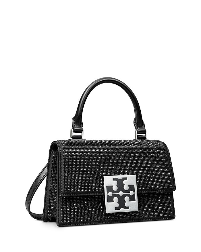 Shop Tory Burch Bon Bon Spazzolato Leather Mini Handbag In Black Embellished/silver