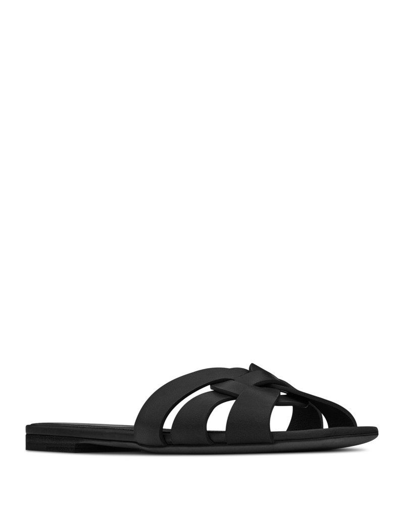 Saint Laurent Women's Tribute Mule Slides in Black Smooth Leather