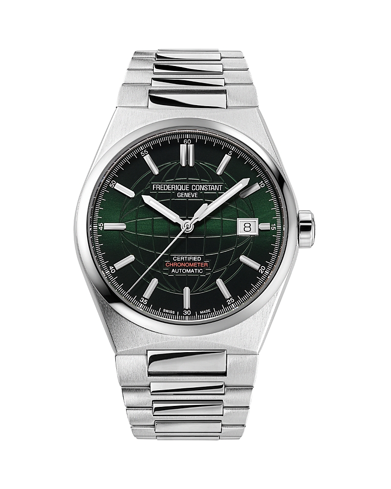 Frederique Constant Silver Highlife Automatic Cosc Watch In Green/silver