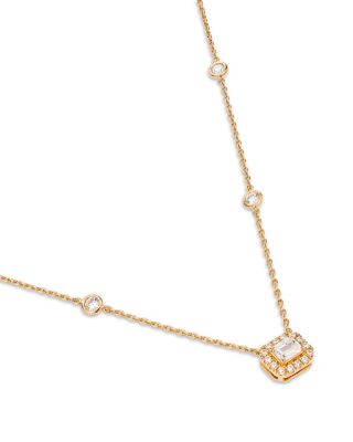 Diamond Emerald Cut Halo Pendant Necklace in 14K Yellow Gold, 0.60 tcw