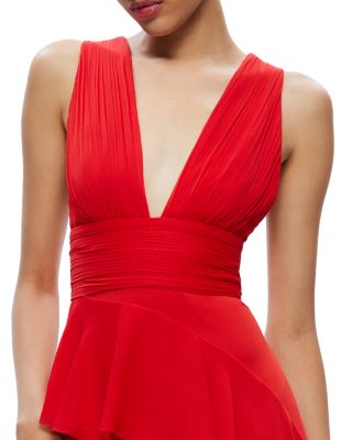 Alice and Olivia Holly Low Neck Asymmetric Ruffled Maxi Dress |  Bloomingdale's Women