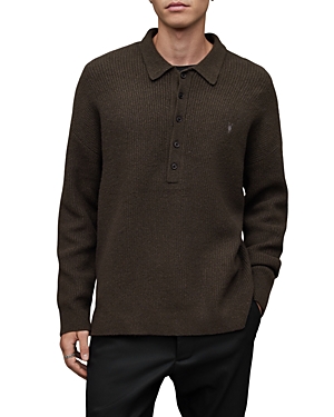 Shop Allsaints Shapley Long Sleeve Polo Sweater In Dark Ivy Green