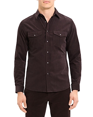 Theory Irving Corduroy Snap Regular Fit Shirt In Mink