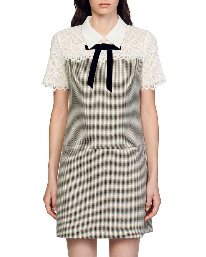 Sandro Emine Mixed Media Lace Houndstooth Dress Bloomingdale's