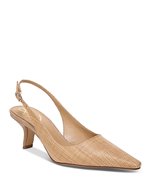 Shop Sam Edelman Women's Bianka Pointed Toe Mid Heel Slingback Sandals In Tan
