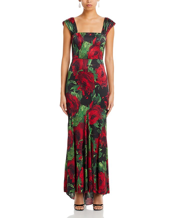 Shop Alice And Olivia Arza Sleeveless Gown In Cloud Floral Bordeaux