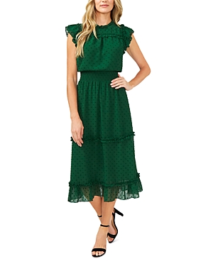 Cece Ruffled Swiss Dot Midi Dress In Alpine Green