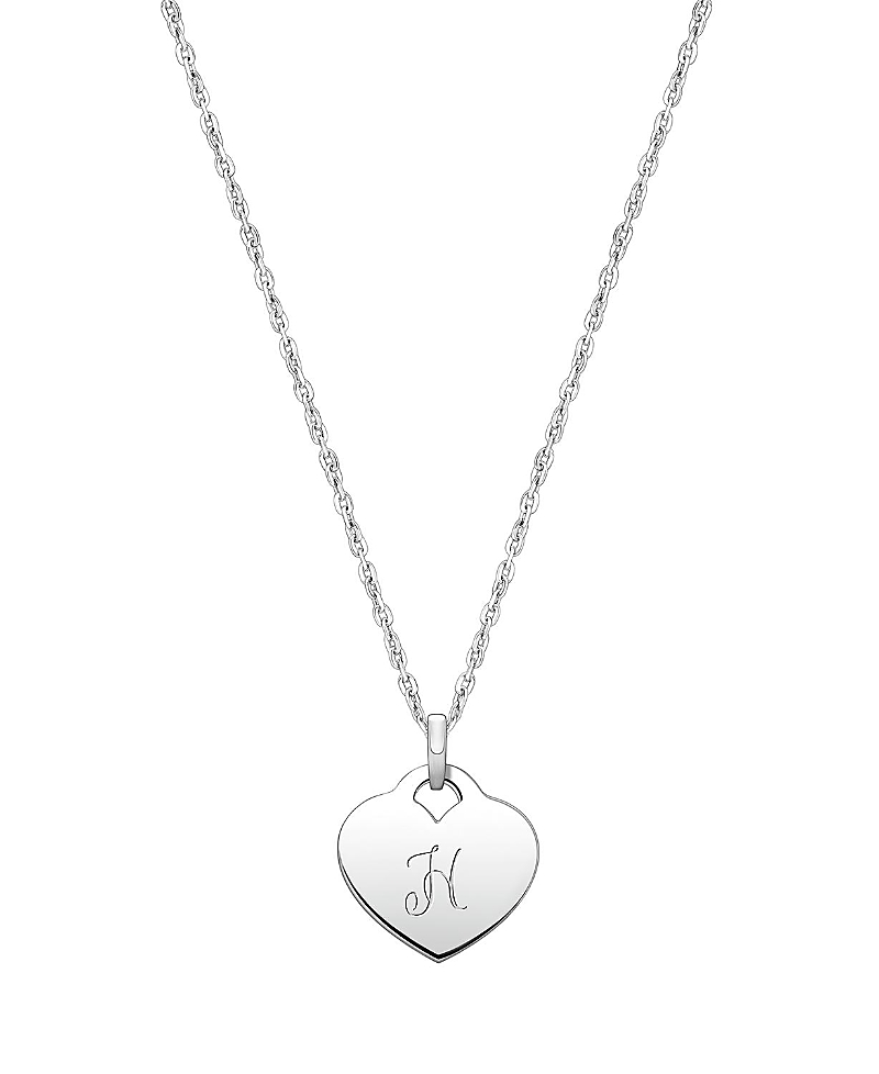 Tiny Blessings Girls' Sterling Silver Baby Heart & Engraved Initial 13-14 Necklace - Children In Silver - H