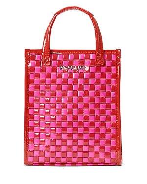 Mz Wallace Micro Woven Patent Box Tote Bag In Candy Lacquer/silver