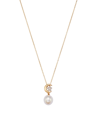 Bloomingdale's Cultured Freshwater Pearl & Diamond Star & Crescent Pendant Necklace In 14k White & Yellow Gold, 16- In White/gold