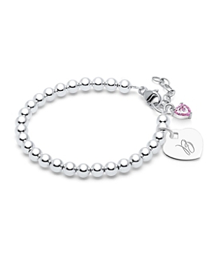 Tiny Blessings Girls' Sterling Silver 4mm Beads & Engraved Initial 6.25 Bracelet - Baby, Little Kid, Big Kid In Silver - B