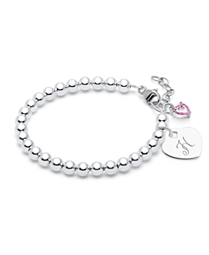Tiny Blessings Girls' Sterling Silver 4mm Beads & Engraved Initial 6.25 Bracelet - Baby, Little Kid, Big Kid In Silver - H