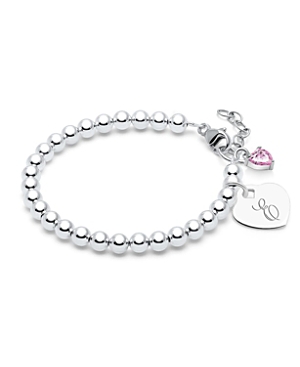Tiny Blessings Girls' Sterling Silver 4mm Beads & Engraved Initial 6.25 Bracelet - Baby, Little Kid, Big Kid In Silver - E