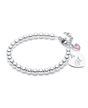 Tiny Blessings Girls' Sterling Silver 4mm Beads & Engraved Initial 6.25 Bracelet - Baby, Little Kid, Big Kid In Silver - M