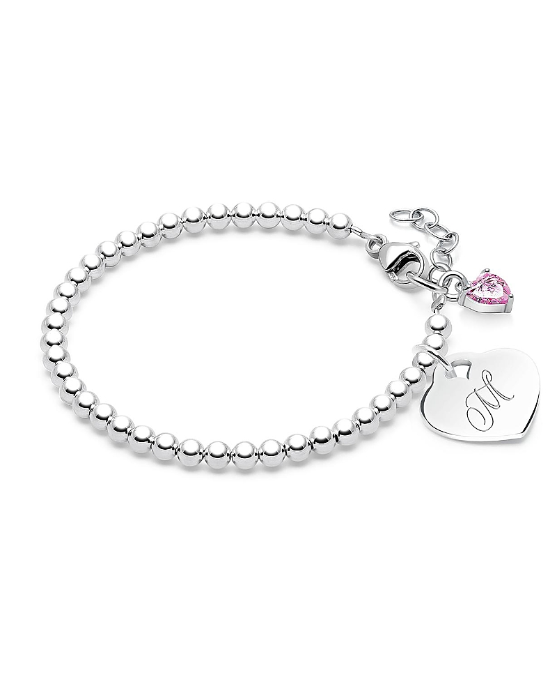 Tiny Blessings Girls' Sterling Silver 3mm Beads & Engraved Initial 5.25 Bracelet - Children In Silver - M