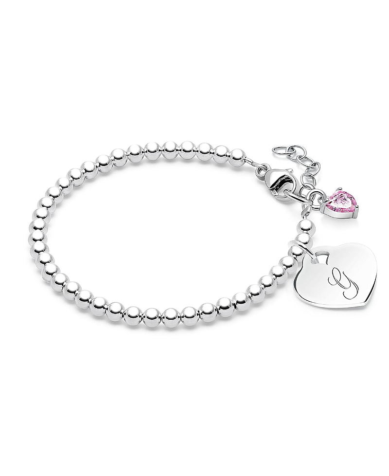 Tiny Blessings Girls' Sterling Silver 3mm Beads & Engraved Initial 5.25 Bracelet - Children In Silver - G