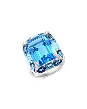Bloomingdale's Blue Topaz & Diamond Ring In 14k White Gold In Blue/white