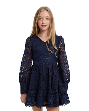 Shop Bardot Junior Girls' Venice Lace Mini Dress - Little Kid, Big Kid In Navy