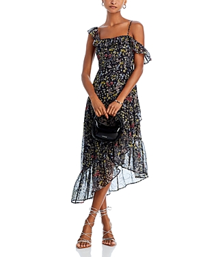 Aqua Floral Print Ruffled Midi Dress - 100% Exclusive In Black Multi