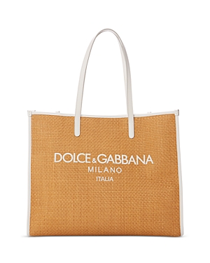 Shop Dolce & Gabbana Raffia Dg Logo Tote In Rust/copper