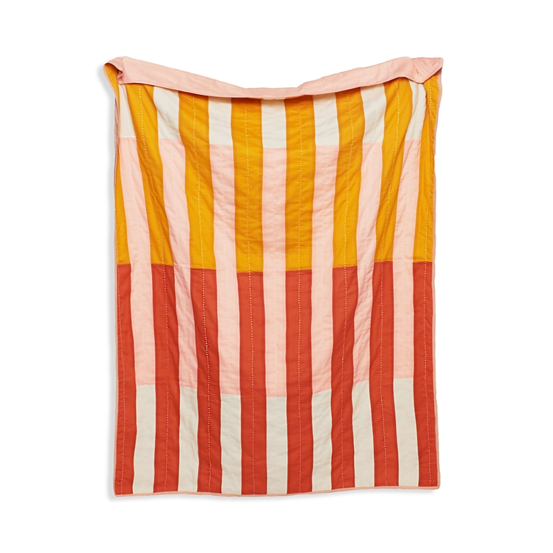 Anchal Offset Stripe Quilt Throw Blanket In Rust