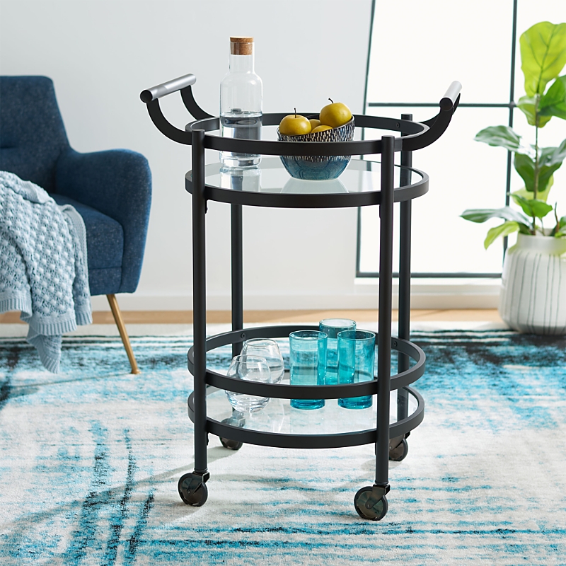 Safavieh Sienna Black 2 Tier Round Bar Cart In Matte Black