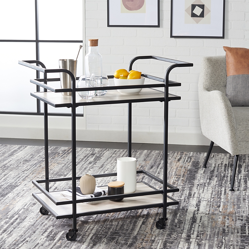 Safavieh Lameris 2 Tier Matte Black Bar Cart With Handles In Gray