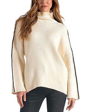 Shop Elan Contrast Trim Mock Neck Sweater In Off White