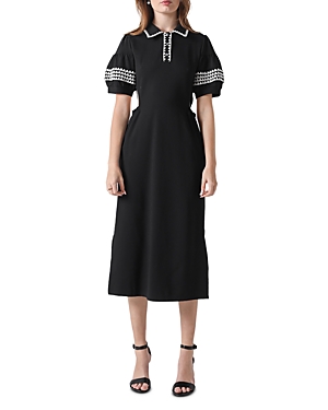 Gracia Lace Trim Side Cutout Midi Sheath Dress In Black