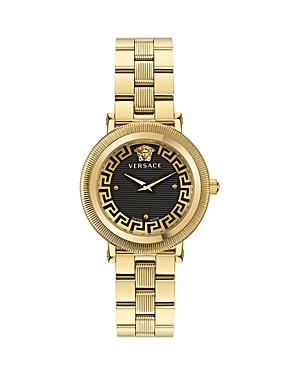 Shop Versace Greca Flourish Watch, 35mm In Black/gold