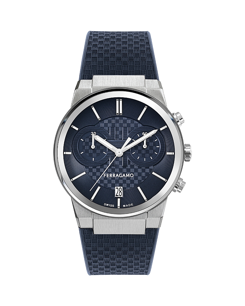 Ferragamo Sapphire Chrono Silicone Watch In Blue