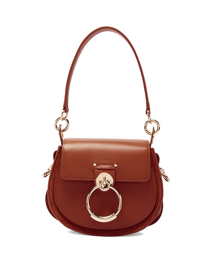 Shop Chloé Tess Small Leather Crossbody In Sepia Brown