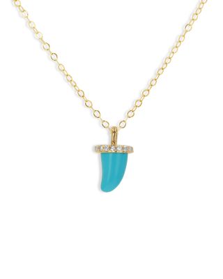 Moon & Meadow 14K Yellow Gold Turquoise Composite & Diamond Pendant Necklace, 18-20