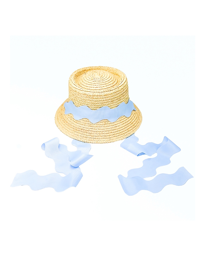 Bits & Bows Women's Straw Harbor Hat with Scalloped Ribbon