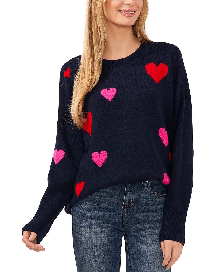 CeCe Heart Pattern Crewneck Sweater | Bloomingdale's