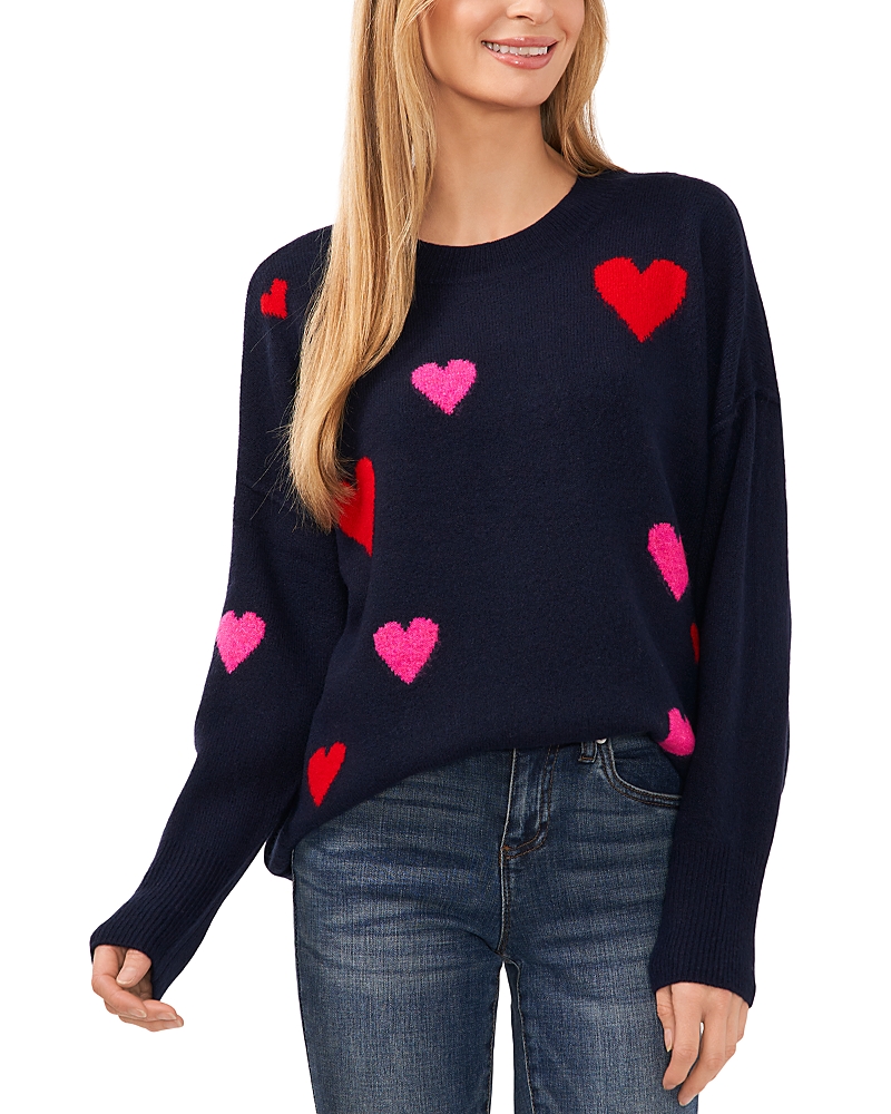 Cece Heart Pattern Intarsia Sweater In Classic Navy